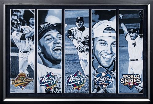 Derek Jeter Signed 5 World Series Commemorative Photo In 51x35 Framed Display (MLB Authenticated & Steiner)